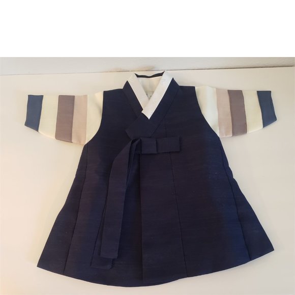 Korean Traditional Outfit Hanbok For 100 days Celebration Baekil for Boy, Navy - Picture 2 of 4